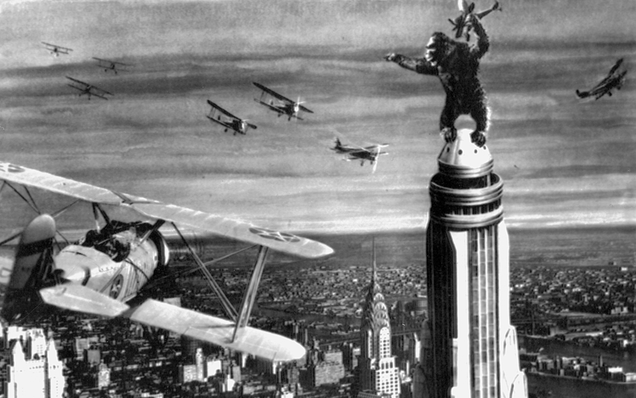 Vought O2U Corsairs do battle with King Kong atop the Empire State Building